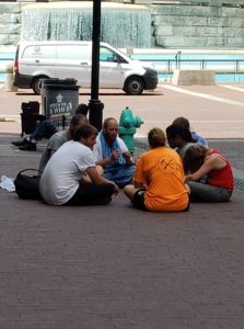 Homeless People Enjoy a Relaxing Afternoon of Heroin and Public Defecation on Monument Circle.