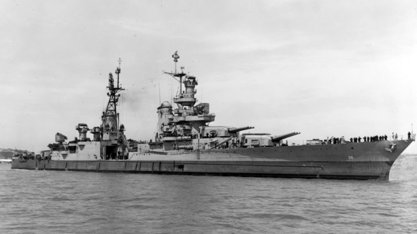 A photo of the USS Indianapolis in black and white