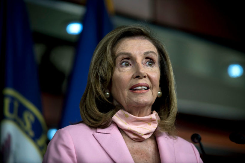 U.S. Speaker of the House Nancy Pelosi (D-CA) speaks to reporters at her weekly press conference at the Capitol on August 22, 2020 in Washington, DC. The House was called back from recess to vote on H.R. 8015 Delivering for America Act to allocate funding to the US Postal Service. (Photo by Gabriella Demczuk/Getty Images)