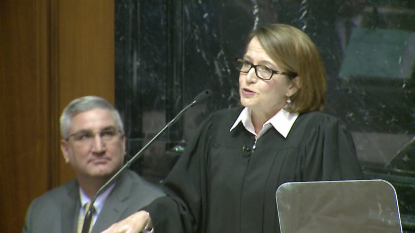 Indiana Supreme Court Chief Justice Loretta H. Rush delivering the 2020 State of the Judiciary address. The 2021 address was posted to YouTube instead of being delivered in person.