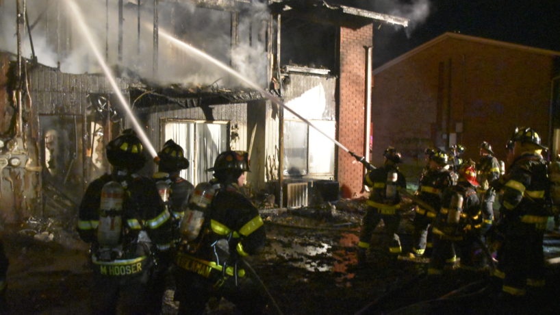 An image of firefighters putting out the fire at Greentree Apts Friday night.