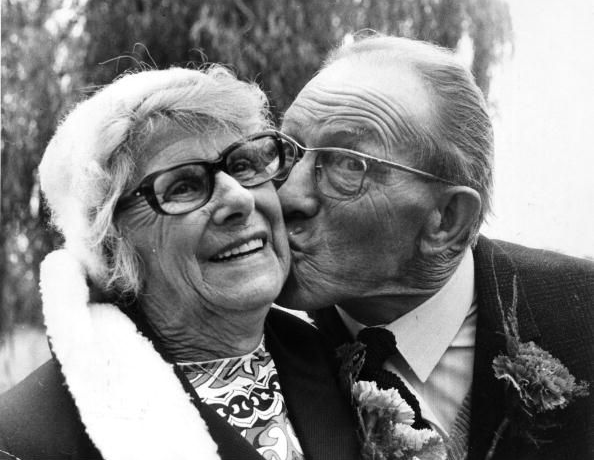 A photo of an elderly couple looking happy