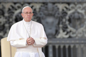 Pope Francis stands during the weekly general audience on November 7, 2018 at St. Peter's square in the Vatican.