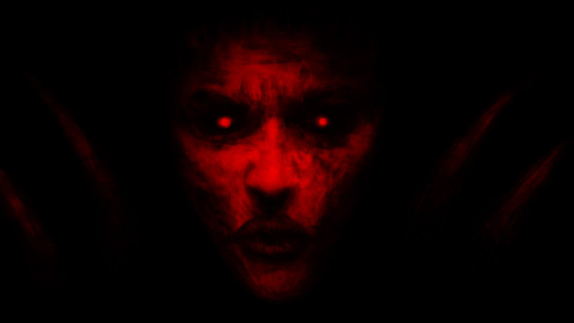 Devil Woman Stares Through The Darkness
