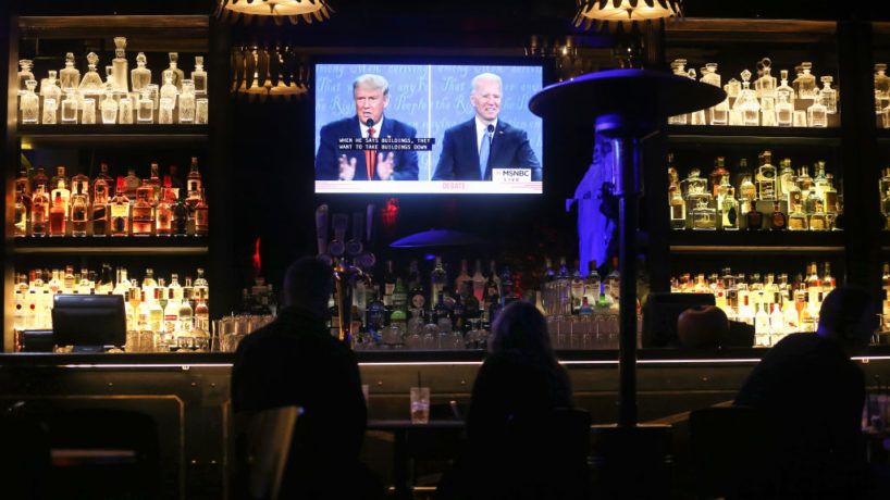 Debate watch party at a bar
