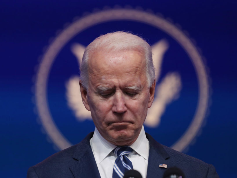 WILMINGTON, DELAWARE - NOVEMBER 10: U.S. President-elect Joe Biden addresses the media about the Trump Administration’s lawsuit to overturn the Affordable Care Act on November 10, 2020 at the Queen Theater in Wilmington, Delaware. Mr. Biden also answered questions about the process of the transition and how a Biden Administration would work with Republicans. (Photo by Joe Raedle/Getty Images)