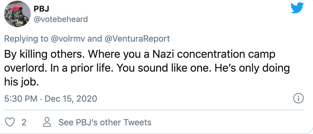Social Media User compares restaurant owner to Nazi.
