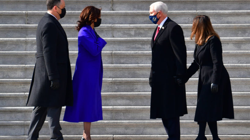 The Pence's saying goodbye to Kamala Harris