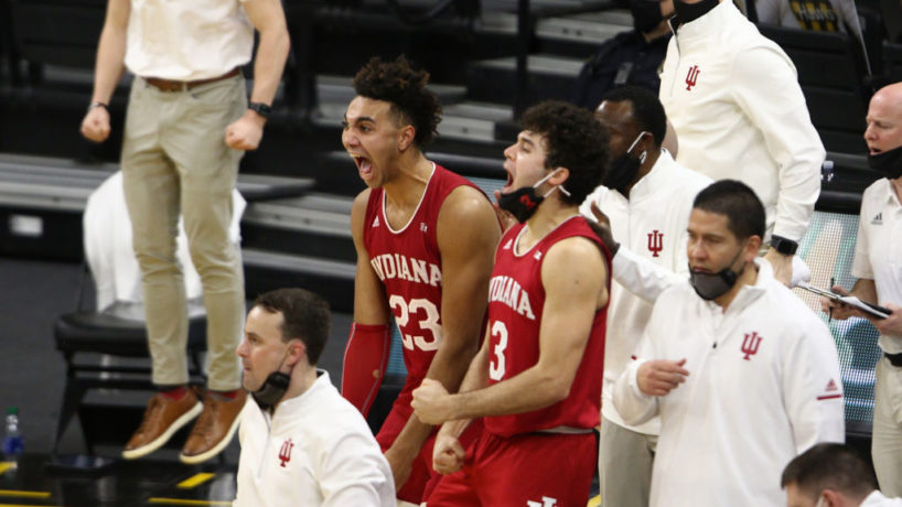 Hoosiers celebrate on the sideline