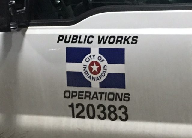 Indianapolis Department of Public Works logo on the side of a truck