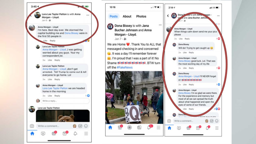Screen-captures of Facebook posts by Anna Morgan-Lloyd and Dona Bissey.