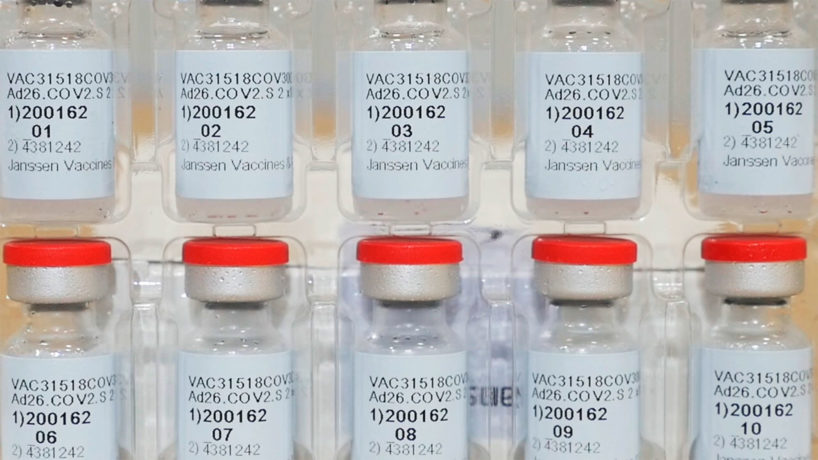 Vials of the Johnson & Johnson coronavirus vaccine.