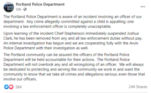 A photo showing a statement from the Portland Police Department