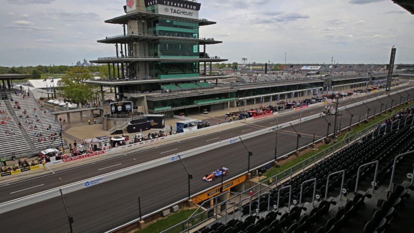 NTT Series driver Scott Dixon goes down the front straightaway during the GMR Grand Prix on May 14, 2021, at Indianapolis Motor Speedway.