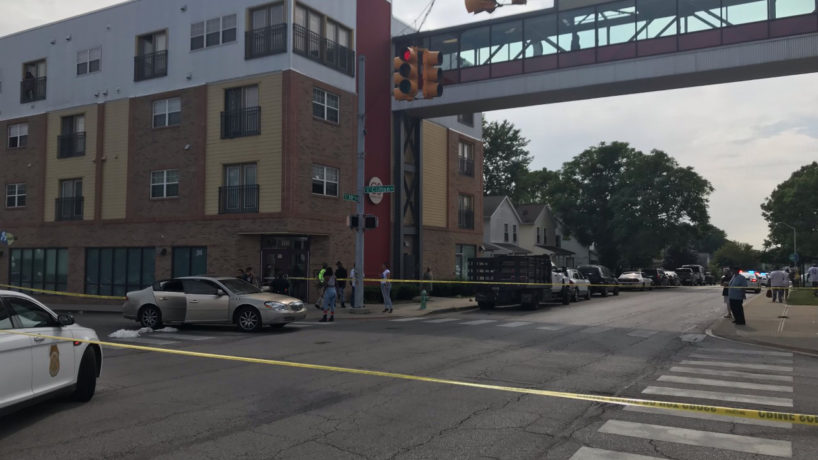 Police tape and cars where shooting happened