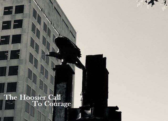 The eagle atop two twin beams at the Indiana 9/11 Memorial