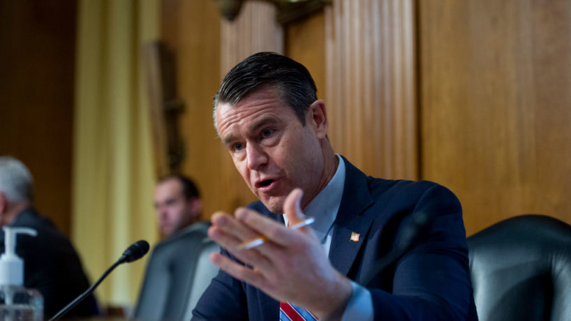 U.S. Sen. Todd Young (R-IN) questions Chris Magnus as he appears before a United States Senate Committee on Finance hearing to consider his nomination to be Commissioner of U.S. Customs and Border Protection on October 19, 2021 in Washington, DC. The hearing for Magnus’s confirmation comes after it was delayed for several months by Chairman Sen. Ron Wyden (D-OR), who called on the Department of Homeland Security to release documents related to the involvement of DHS in the street protests in Portland, Oregon. (Photo by Rod Lamkey-Pool/Getty Images)