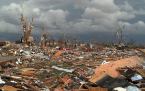 Debris from damaged trees and destroyed homes in Washington, Illinois from the EF-4 tornado on Nov. 17, 2013