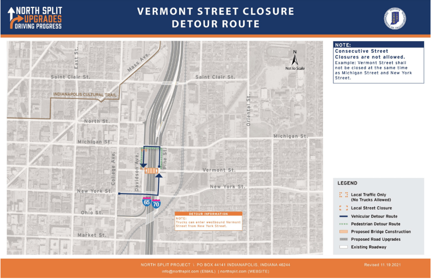 Vermont Street downtown closure detour route.