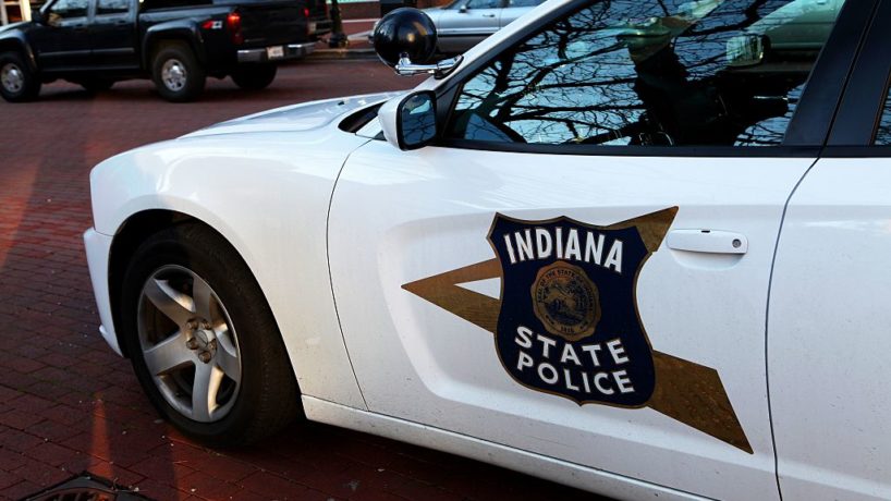 An Indiana State Police Car sits in Monument Square in downtown Indianapolis on December 22, 2015 in Indianapolis.