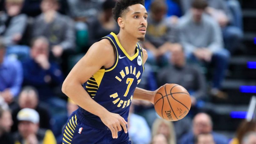 Malcolm Brogdon #7 of the Indiana Pacers dribbles the ball against the Brooklyn Nets at Bankers Life Fieldhouse on February 10, 2020 in Indianapolis, Indiana.