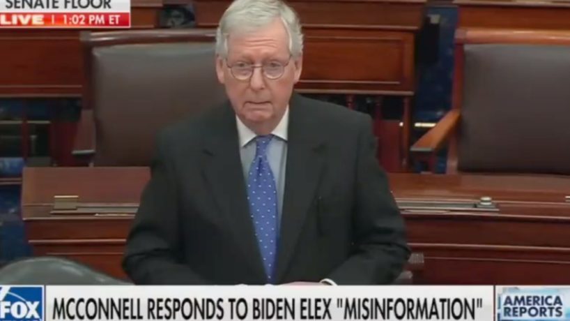 Screen Capture shows Mitch McConnell delivering comments from the House floor.