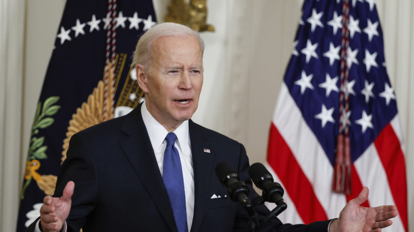 President Joe Biden speaks during an event to mark the 2010 passage of the Affordable Care Act in the East Room of the White House on April 5, 2022