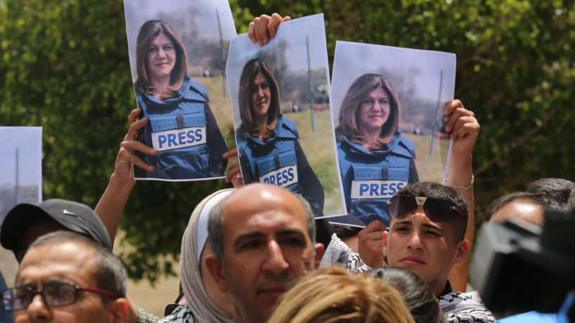 protestors remember Al-Jazeera television channel, Shireen Abu Akleh
