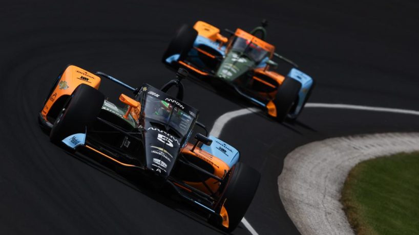 Pato O'Ward and Felix Rosenqvist in Indy 500 practice