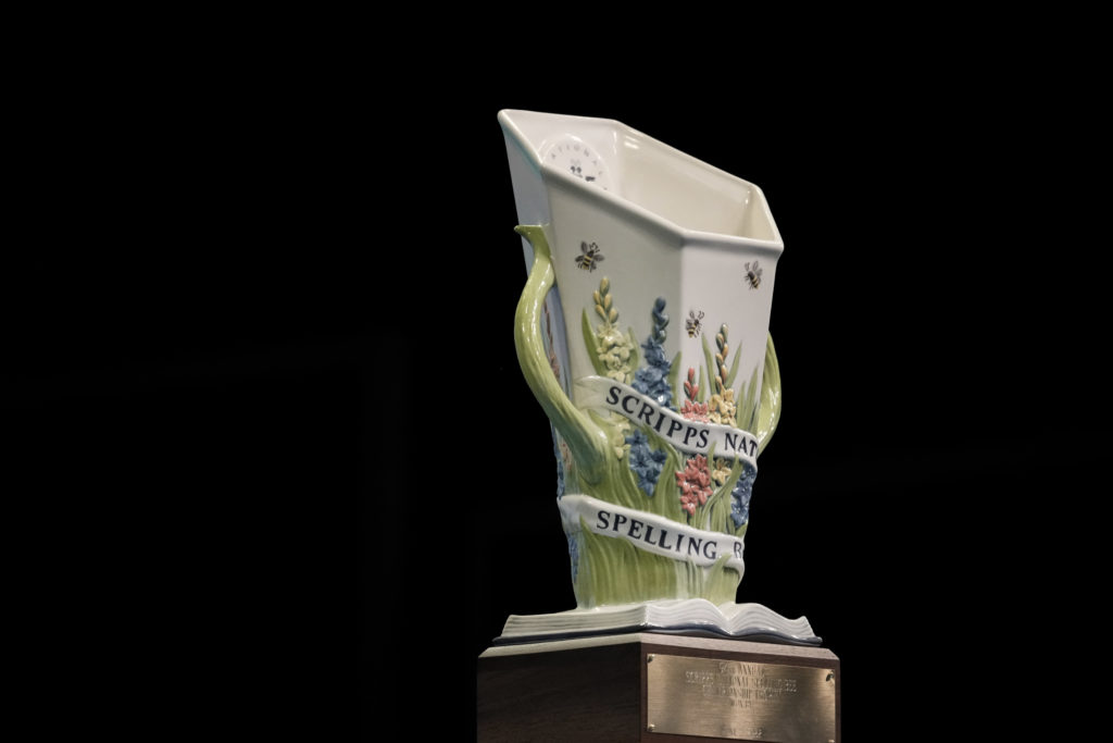 A view of the trophy during the Scripps National Spelling Bee at the Gaylord National Harbor Resort