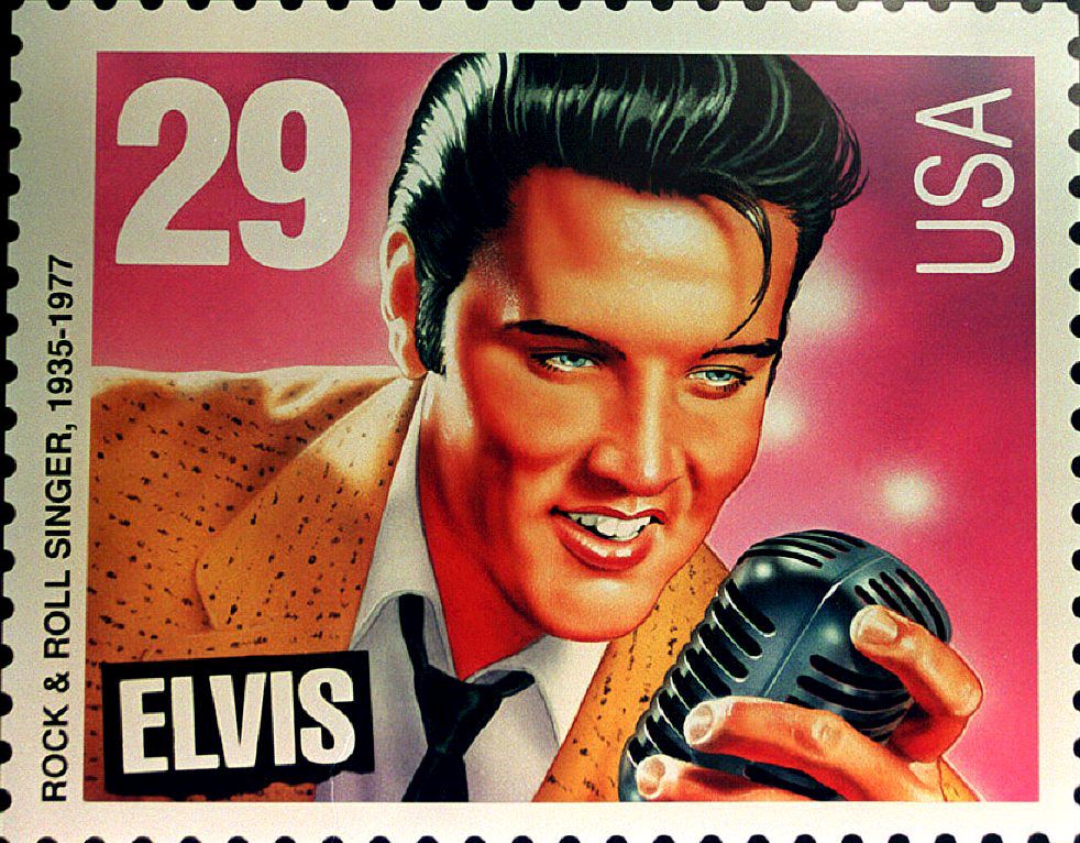 the commemorative stamp bearing the likeness of a youthful Elvis Presley.