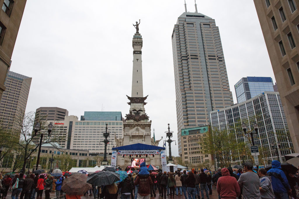A general view of the crowd and stage in downtown Indianapolis