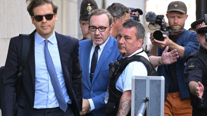 Actor Kevin Spacey arrives at the Old Bailey Central Criminal Court on July 14, 2022 in London, England. The Hollywood actor faces four counts of sexual assault against three men and one count of causing a person to engage in penetrative sexual activity without consent. The charges follow a review of evidence gathered by the Metropolitan Police. (Photo by Karwai Tang/WireImage)