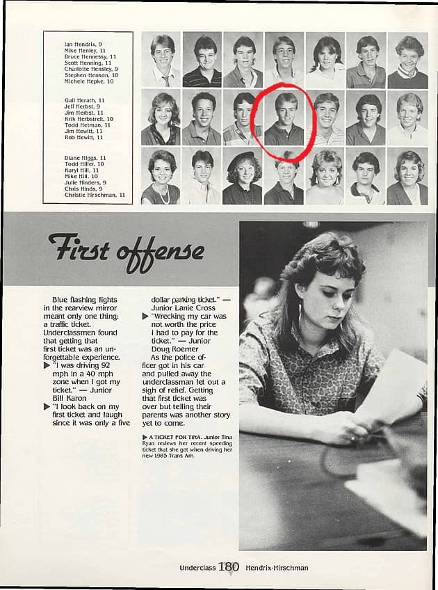 High school year book page from Centerville High School 1986