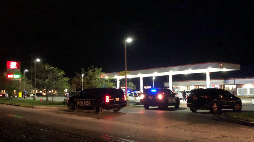 Police at a Speedway gas station in Cumberland
