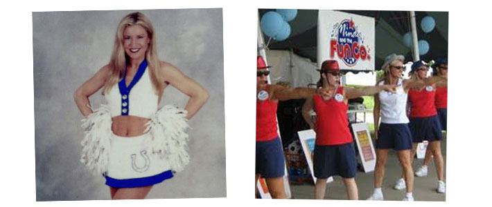 Mindy Winkler as a colts cheerleader and on stage for funco