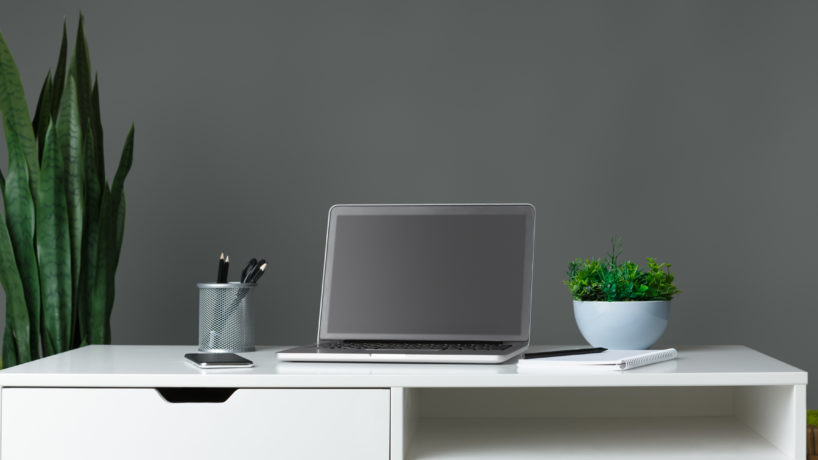 Home Office with computer and plants, for work from home office contest