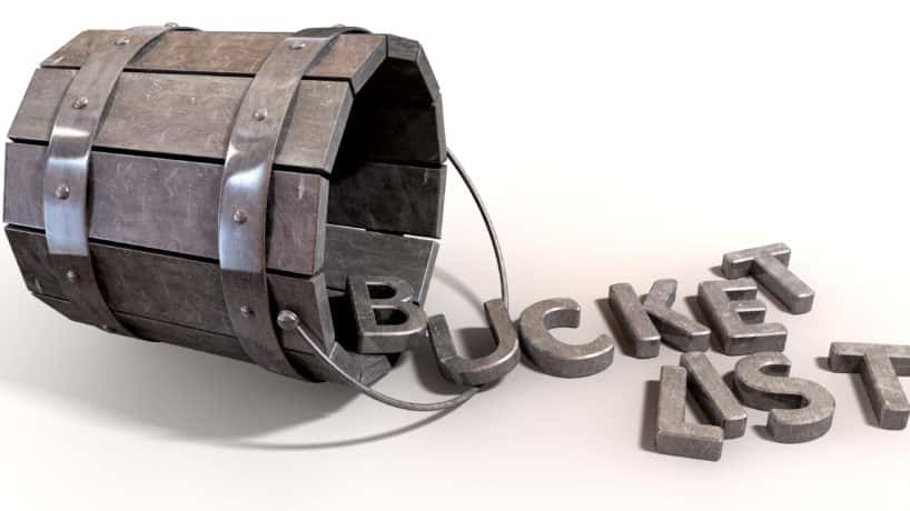 Turned over bucket with the words "bucket list" pouring out