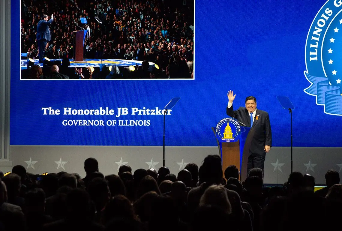 PRITZKER ANNOUNCE WIDE: Gov. JB Pritzker announces he will run for a third term as Illinois governor at a June 26 rally. (Capitol News Illinois photo by Andrew Adams)