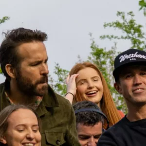 Ryan Reynolds and Rob McElhenney on the Wrexham AFC bus parade Wrexham^ Wales - 02.05.2023