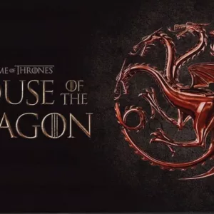 House of Dragons TV series on big tv screen. Game of Thones house of dragons television show at home