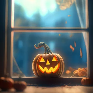 halloween-pumpkins-in-front-of-the-window-3d-rendering