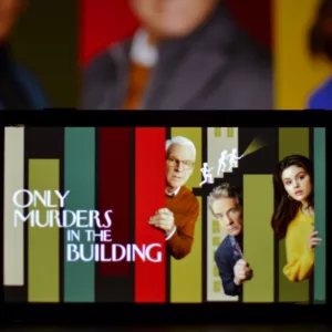 'Only Murders in the Building' logo displayed on smartphone screen.