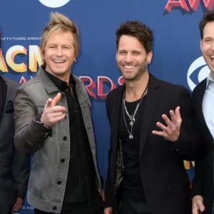 Barry Knox^ Josh McSwain^ Matt Thomas^ Scott Thomas^ Parmalee at the Academy of Country Music Awards 2018 at MGM Grand Garden Arena on April 15^ 2018 in Las Vegas^ NV