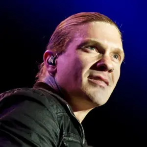 Brent Smith of Shinedown against a black and blue background at Rockstar Uproar Festival on September 25 2012 in Nampa^ Idaho.