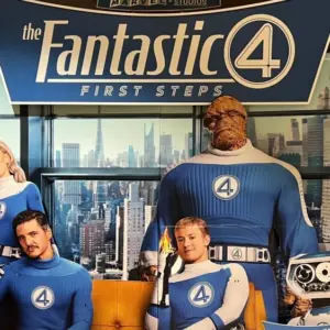 Large cardboard cutout 'Fantastic Four' movie on display at a theater. Edina^ Minnesota^ Minnesota^ USA. June 8^ 2025