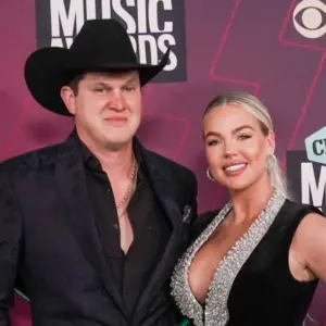 Jon Pardi (L) and his wife Summer attend the 2023 CMT Music Awards at Moody Center on April 2^ 2023 in Austin^ Texas.