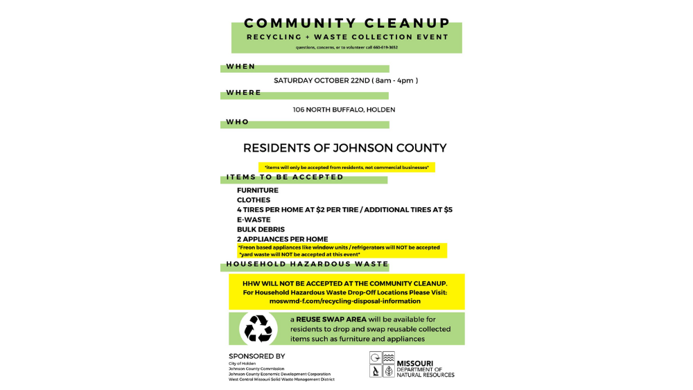 JOHNSON COUNTY HOLDING A COMMUNITY CLEANUP EVENT KMMO Marshall, MO