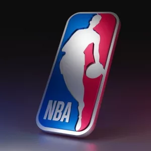 NBA. National Basketball Association logo on dark background. 3D render
