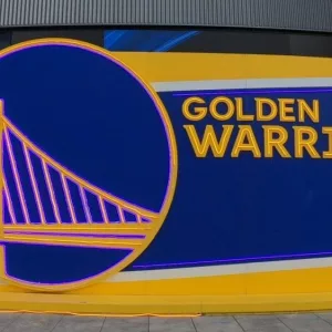 Chase Center is an indoor arena in the Mission Bay neighborhood of San Francisco^ California. Golden State Warriors team logo. San Francisco^ California^ USA^ June 29^ 2022: